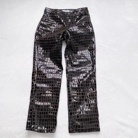 Topshop Faux Croc Cropped Straight Leg Pants - Picture 3 of 13